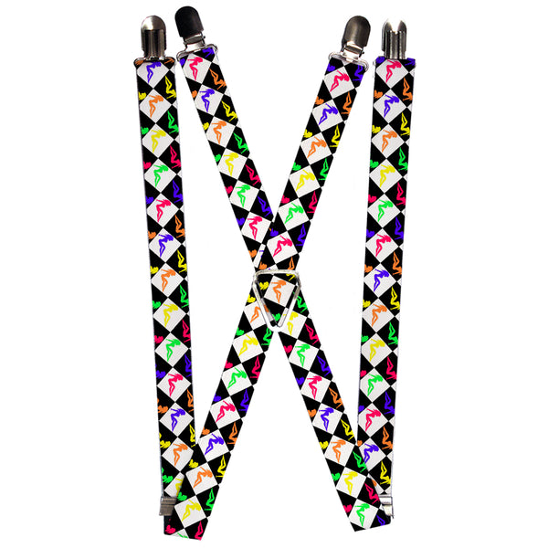 Buckle-Down Suspenders - 1.0" - Mud Flap Girl Diamonds Black/White/Multi Neon