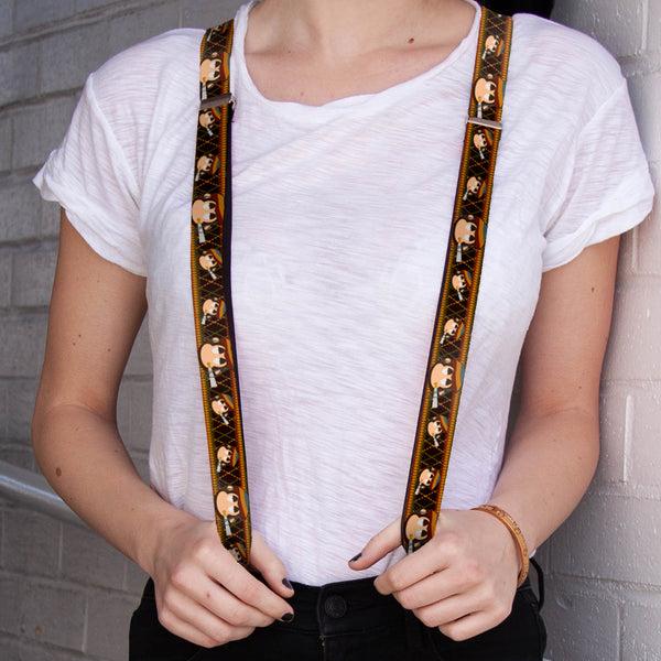 Buckle-Down Suspenders - 1.0" - Multi Smoking Monkey Argyle Brown