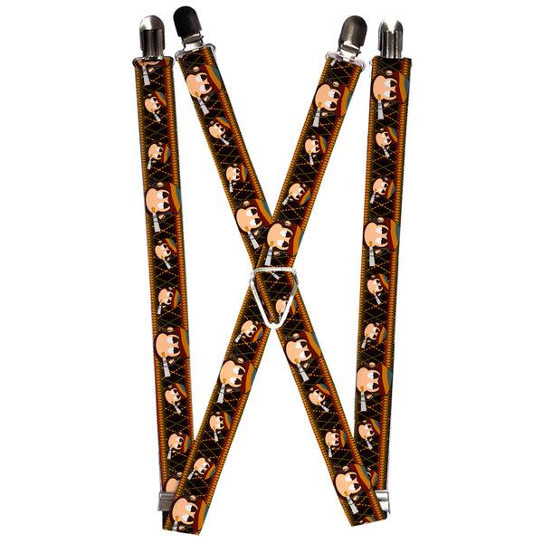 Buckle-Down Suspenders - 1.0" - Multi Smoking Monkey Argyle Brown
