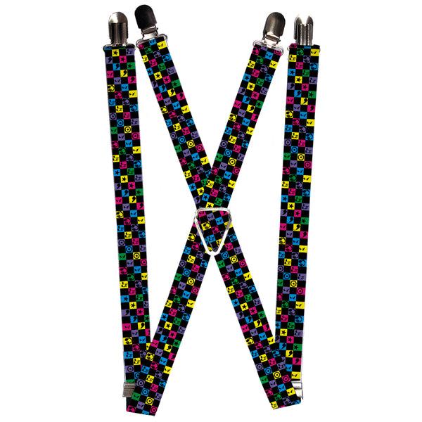 Buckle-Down Suspenders - 1.0" - Musical Checkers Black/Neon