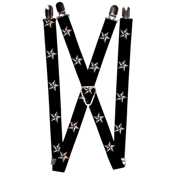 Buckle-Down Suspenders - 1.0" - Nautical Star Black/White/Multi Color