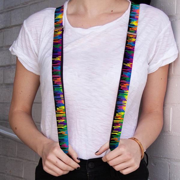 Buckle-Down Suspenders - 1.0" - Paint Drips Black/Multi Neon