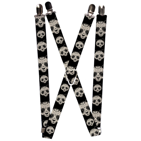 Buckle-Down Suspenders - 1.0" - Panda Bear Sugar Skull Black/White