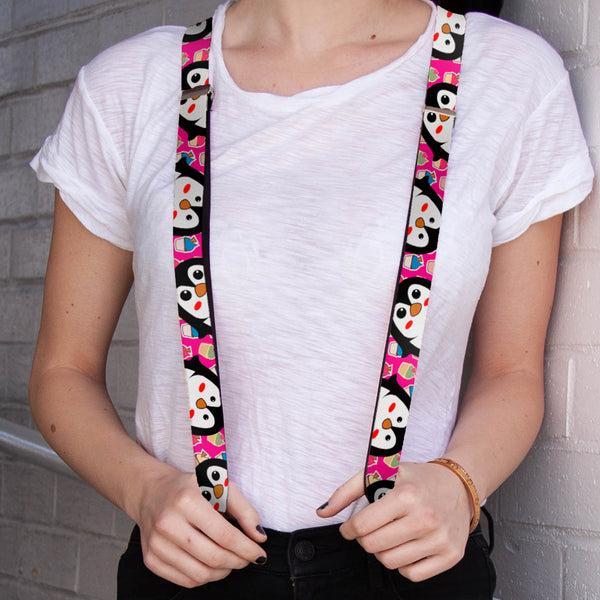 Buckle-Down Suspenders - 1.0" - Penguins W/Cupcakes Fuchsia/Multi Color