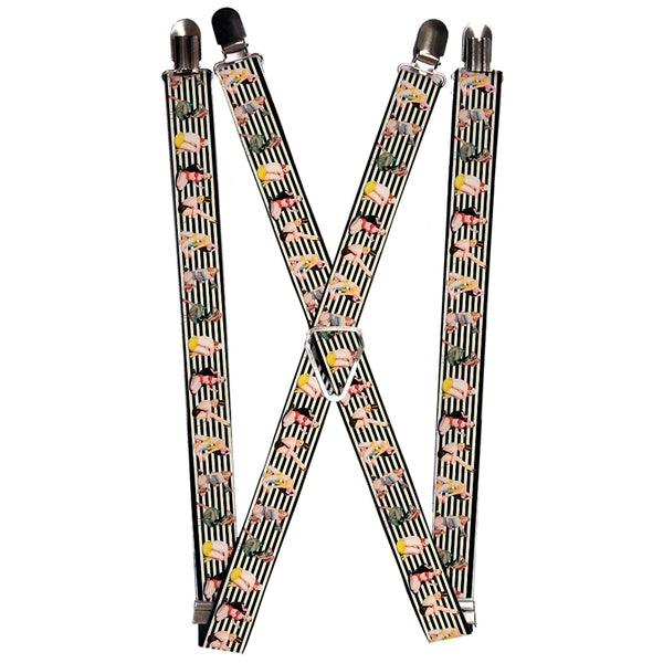 Buckle-Down Suspenders - 1.0" - Pin Up Girl Poses Stripe Black/White