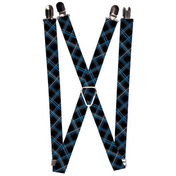 Buckle-Down Suspenders - 1.0" - Plaid Black/Turquoise/Gray