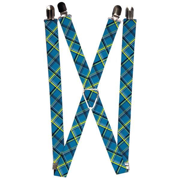 Buckle-Down Suspenders - 1.0" - Plaid Turquoise/Yellow/Black/Gray
