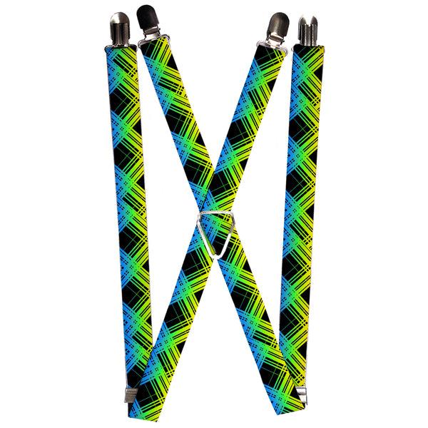 Buckle-Down Suspenders - 1.0" - Plaid X Gradient Black/Orange/Green/Blue