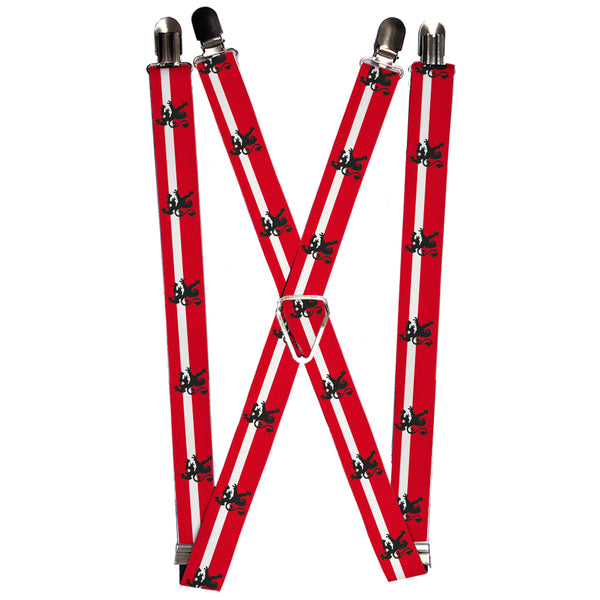 Buckle-Down Suspenders - 1.0" - Rampant Lion Repeat/Stripes Red/White/Black