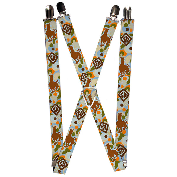 Buckle-Down Suspenders - 1.0" - Scooby Doo Pose Silhouette SD Dog Tag Dots Blue Tan Orange Olive Browns