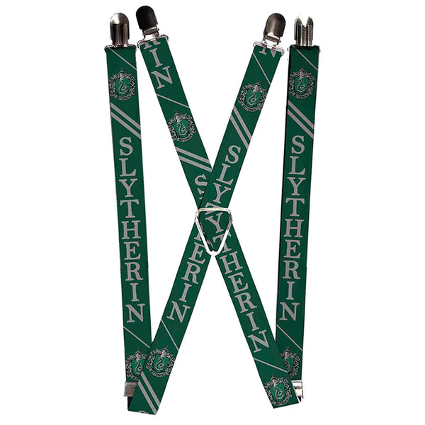 Buckle-Down Suspenders - 1.0" - SLYTHERIN Crest Stripe2 Green Gray