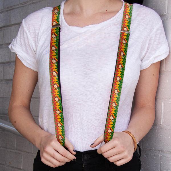 Buckle-Down Suspenders - 1.0" - Smoking Monkey Repeat Argyle Rasta