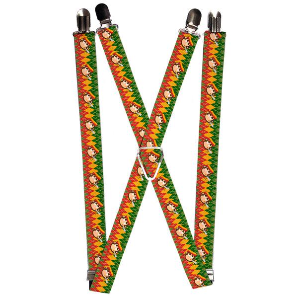 Buckle-Down Suspenders - 1.0" - Smoking Monkey Repeat Argyle Rasta
