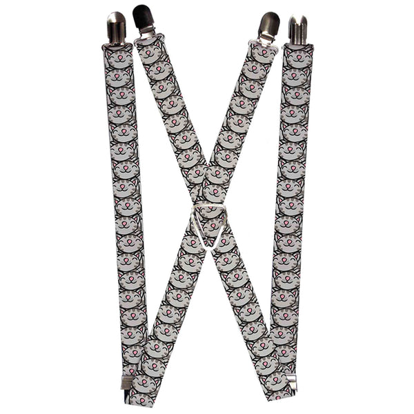 Buckle-Down Suspenders - 1.0" - Soft Kitty Face CLOSE-UP Gray