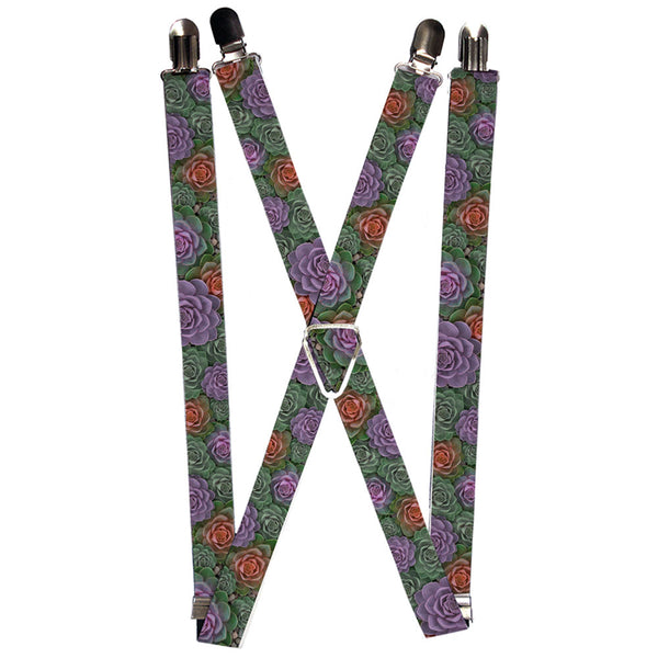 Buckle-Down Suspenders - 1.0" - Succulents Stacked Green Pink Orange