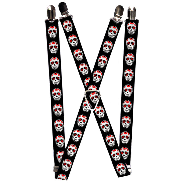 Buckle-Down Suspenders - 1.0" - Sugar Skulls Black/White/Red