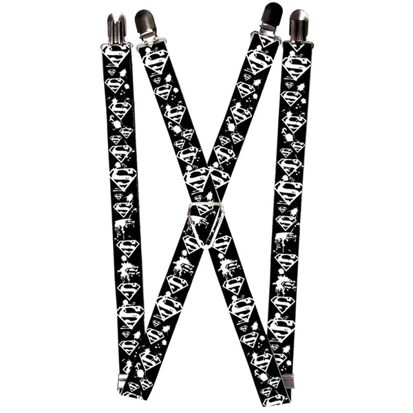 Buckle-Down Suspenders - 1.0" - Superman Shield Splatter Black White