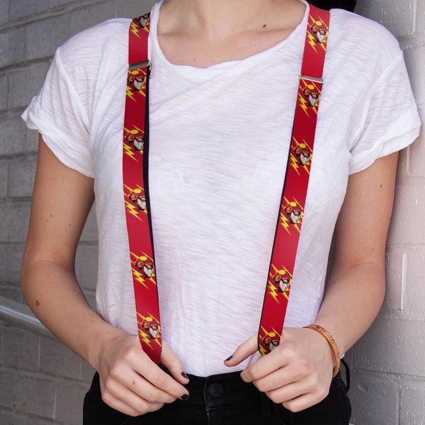 Buckle-Down Suspenders - 1.0" - The Flash Face Bolts Reds Yellow Gray