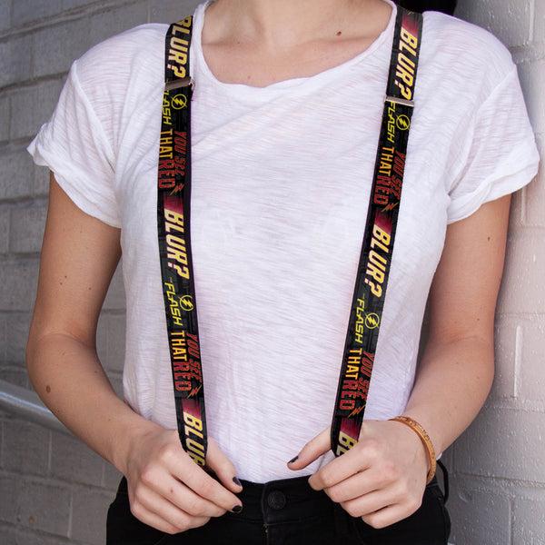 Buckle-Down Suspenders - 1.0" - THE FLASH Logo YOU SEE THAT RED BLUR? Grays Yellows Reds