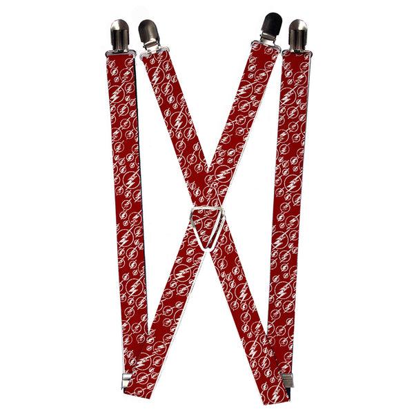 Buckle-Down Suspenders - 1.0" - The Flash Logo5 Scattered Weathered Burgundy White