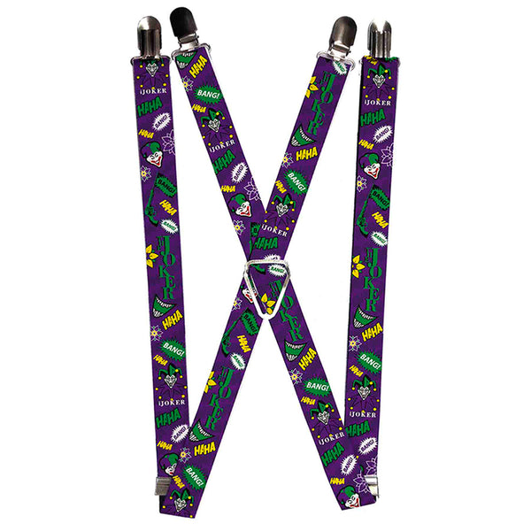 Buckle-Down Suspenders - 1.0" - THE JOKER Elements Collage Purple Green Yellow White