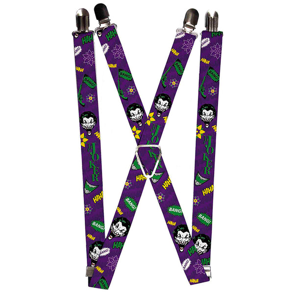 Buckle-Down Suspenders - 1.0" - THE JOKER Face Elements Collage Purple Green Yellow White