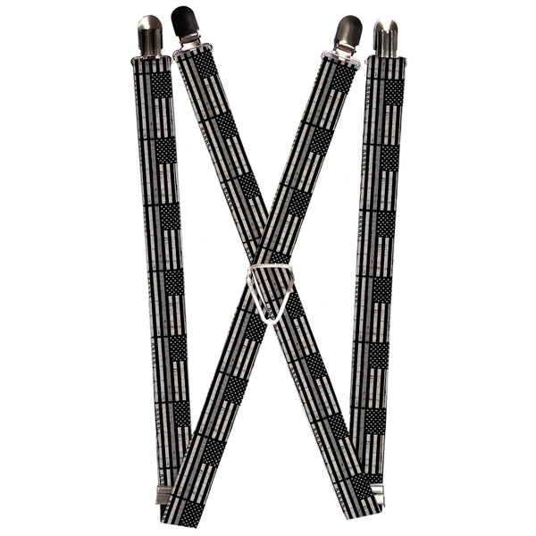 Buckle-Down Suspenders - 1.0" - Thin Gray Line Flag Weathered Black/Grays
