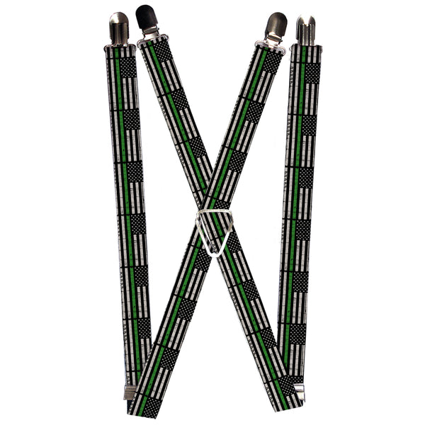 Buckle-Down Suspenders - 1.0" - Thin Green Line Flag Weathered Black/Gray/Green