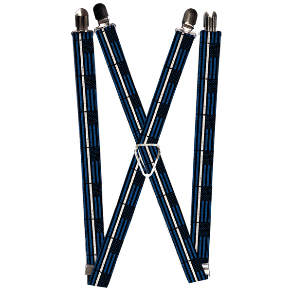 Buckle-Down Suspenders - 1.0" - Thin White Line Flag Weathered Black/Blue/White