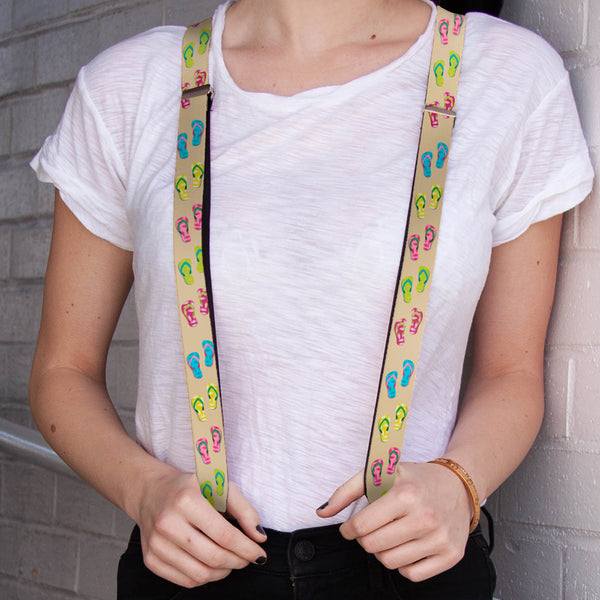 Buckle-Down Suspenders - 1.0" - Tropical Flip Flops Tan/Multi Color