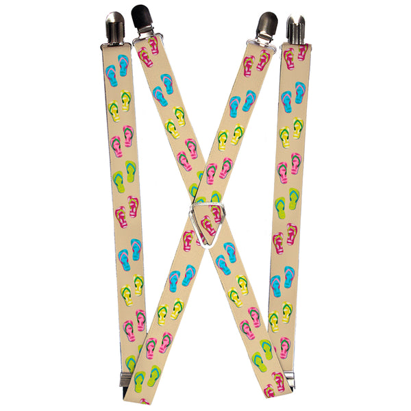 Buckle-Down Suspenders - 1.0" - Tropical Flip Flops Tan/Multi Color