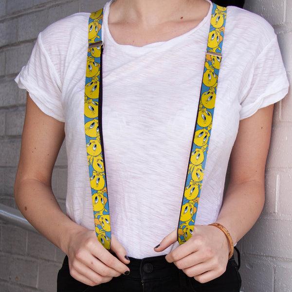 Buckle-Down Suspenders - 1.0" - Tweety Bird Poses Baby Blue