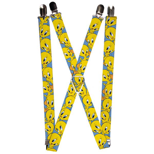 Buckle-Down Suspenders - 1.0" - Tweety Bird Poses Baby Blue