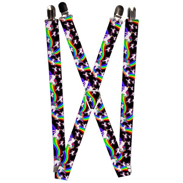 Buckle-Down Suspenders - 1.0" - Unicorns/Rainbow Swirl Black