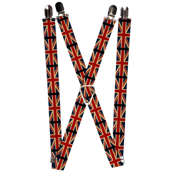 Buckle-Down Suspenders - 1.0" - United Kingdom Flags Vintage Black