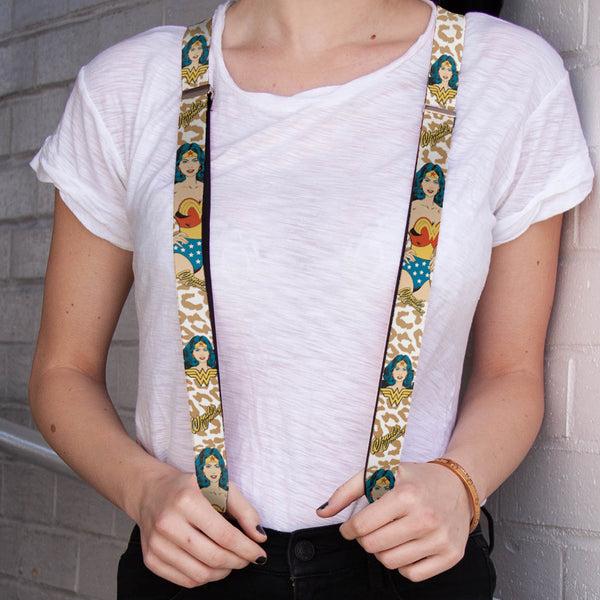 Buckle-Down Suspenders - 1.0" - WONDER WOMAN Face Pose Leopard Tan