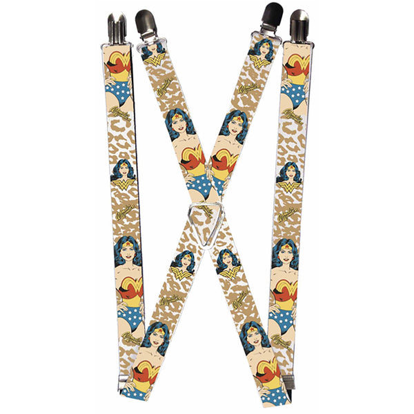 Buckle-Down Suspenders - 1.0" - WONDER WOMAN Face Pose Leopard Tan