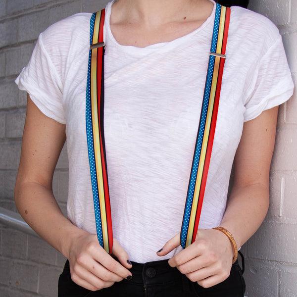 Buckle-Down Suspenders - 1.0" - Wonder Woman Stripe Stars Red Gold Blue White