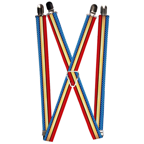 Buckle-Down Suspenders - 1.0" - Wonder Woman Stripe Stars Red Gold Blue White