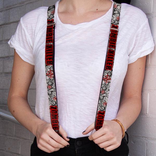Buckle-Down Suspenders - 1.0" - ZOMBIE KILLER W/Stacked Zombies Sketch