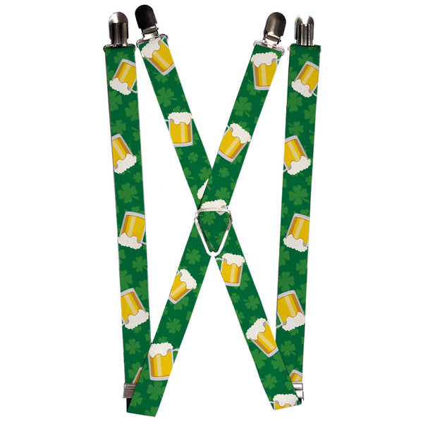 Buckle-Down Suspenders - 1.25" - St. Pat's Clovers/Beer Mugs Greens