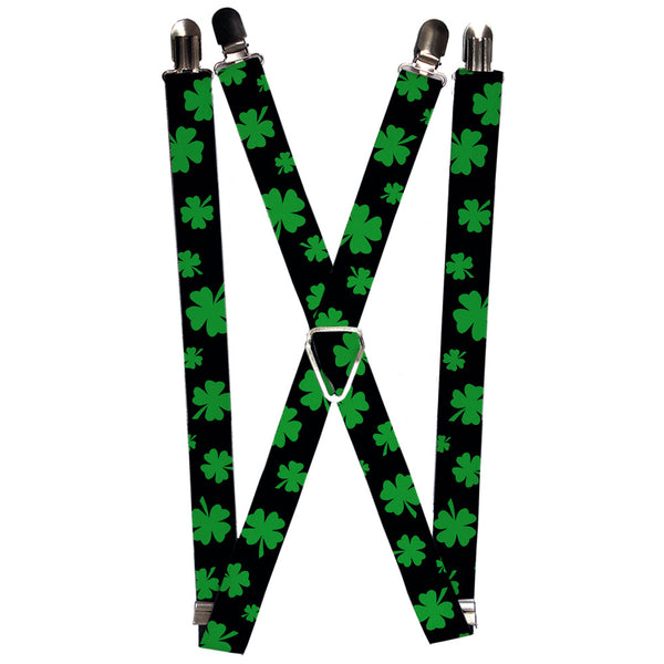 Buckle-Down Suspenders - 1.25" - St. Pat's Clovers Scattered2 Black/Green