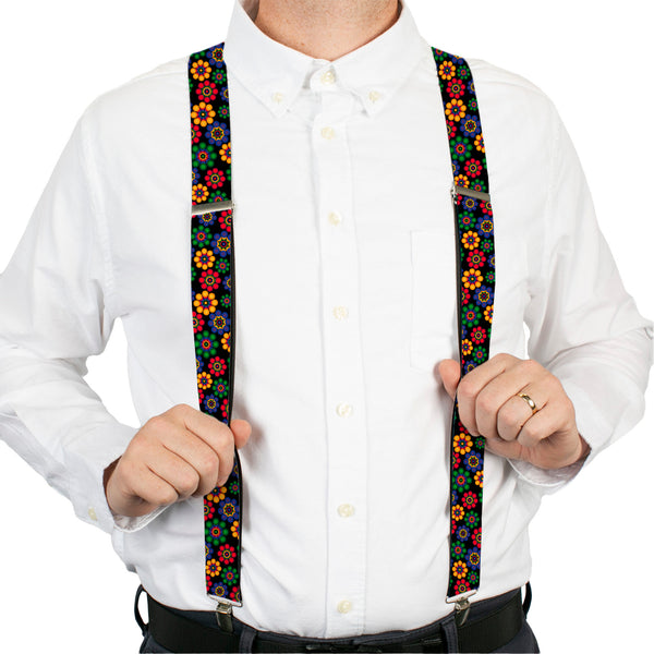 Buckle-Down Suspenders - 1.5" - Psychedelic Daisies Black/Multi Color