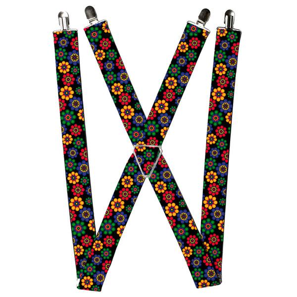 Buckle-Down Suspenders - 1.5" - Psychedelic Daisies Black/Multi Color