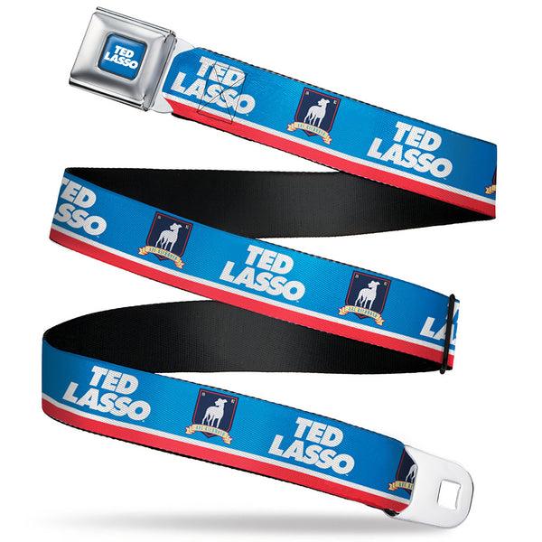 Buckle-Down TED LASSO Title Logo Full Color Blue/White Seatbelt Belt - TED LASSO and AFC Richmond Logo Blues/White/Red Webbing