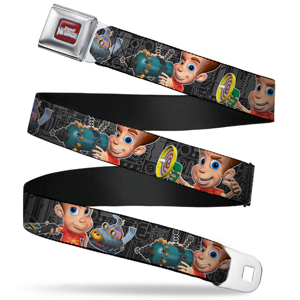 Buckle-Down The Adventures Of Jimmy Neutron Logo Full Color Red/Blues Seatbelt Belt - Jimmy Neutron Gadget Poses/Goddard Webbing