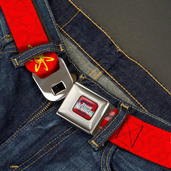 Buckle-Down The Adventures Of Jimmy Neutron Logo Full Color Red/Blues Seatbelt Belt - Jimmy Neutron Atoms & Molecules Red/Yellow Webbing