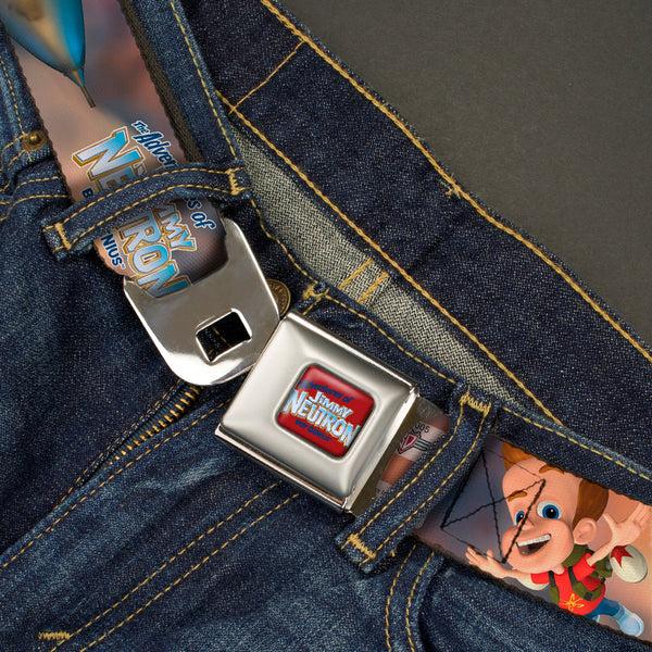 Buckle-Down The Adventures Of Jimmy Neutron Logo Full Color Red/Blues Seatbelt Belt - THE ADVENTURES OF JIMMY NEUTRON Jimmy Flying Poses Webbing
