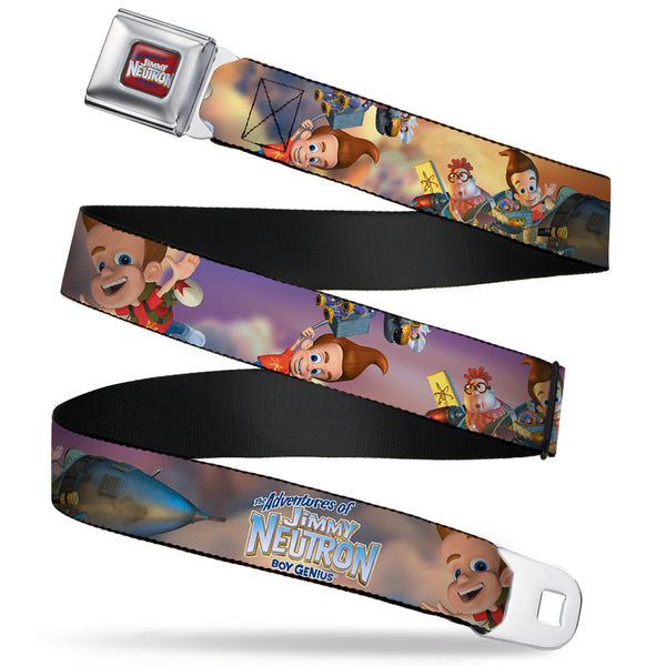 Buckle-Down The Adventures of Jimmy Neutron Logo Full Color Red/Blues Seatbelt Belt - THE ADVENTURES OF JIMMY NEUTRON Jimmy Flying Poses Webbing