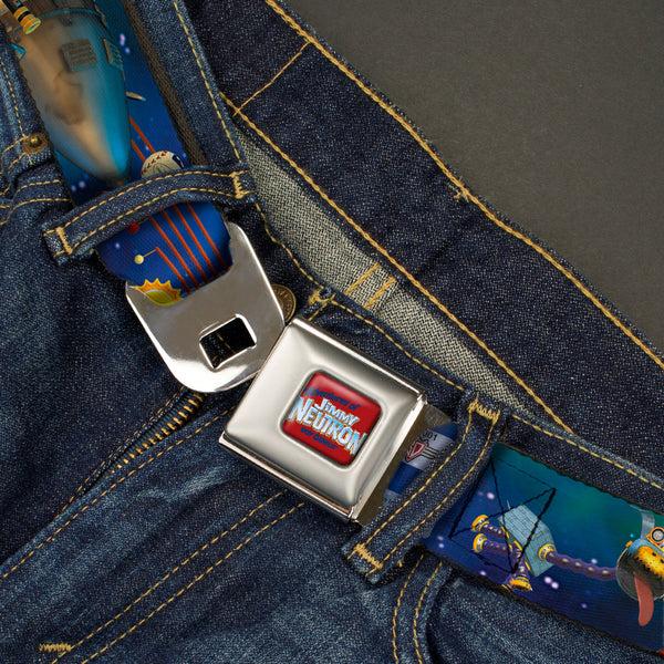 Buckle-Down The Adventures Of Jimmy Neutron Logo Full Color Red/Blues Seatbelt Belt - Jimmy Neutron Carl & Goddard Flying In Space Webbing